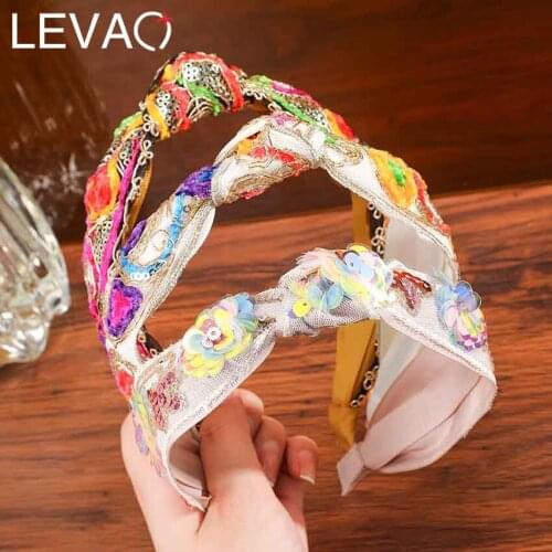 Levao Ethnic Trend Embroidery Headband For Women 2021 New Knot Hair Bands Hoop Bezel Headwear Hair Accessories