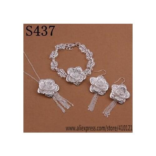 S437 Hot Sale Silver Color Fine Jewelry Sets,Wholesale Fashion Jewelry Elegant Charms Fashion Set Bracelet Necklace Earring