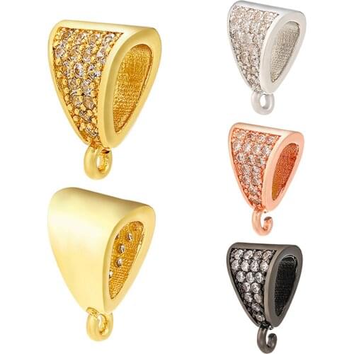 Copper Micro Pave Charms Gold/Silver Color Metal Triangle Clear Rhinestone Pendants DIY Making Necklace Jewelry 12mm x 8mm,1PC