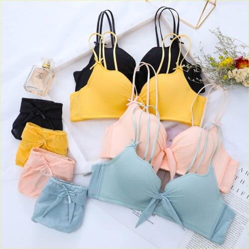 Cute Sweet Woman Sexy Lingerie Simple Style Seamless Bra Briefs Set For Women Underwear Bow Push Up Bra Panty Intimates Female