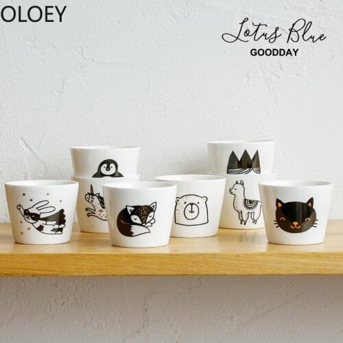 Cute White Coffee Mugs Porcelain Cat Dog Animal Handmade Coffee Mug Tea Cup Ceramic Lovely Fox Alpaca Penguin Simple Funny Mugs
