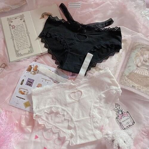 Sweet Women 100% Cotton Panties Underwear Heart Hollow Out Cute Briefs Cute Girls Intimates Lolita Low-Rise