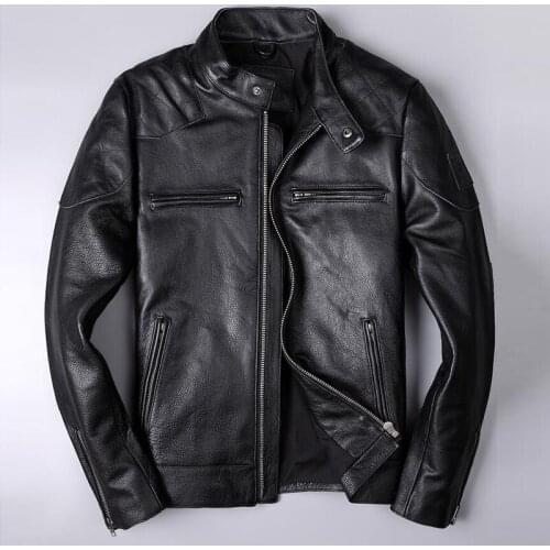 Name Brand Men Genuine Leather Jackets XXXL Cow Leather Baseball Jackets and Coats Slim Fit Biker Cow Leather Jackets Streetwear