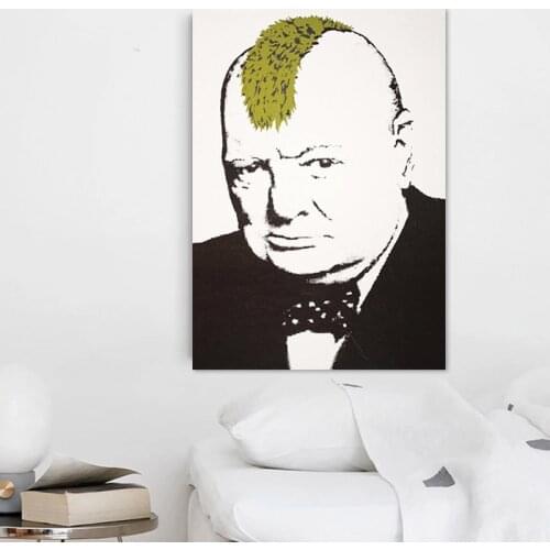 Wall Art portrait Painting Picture Banksy Winston Churchill Prints Home Poster Black and White Canvas Living Room Decoration