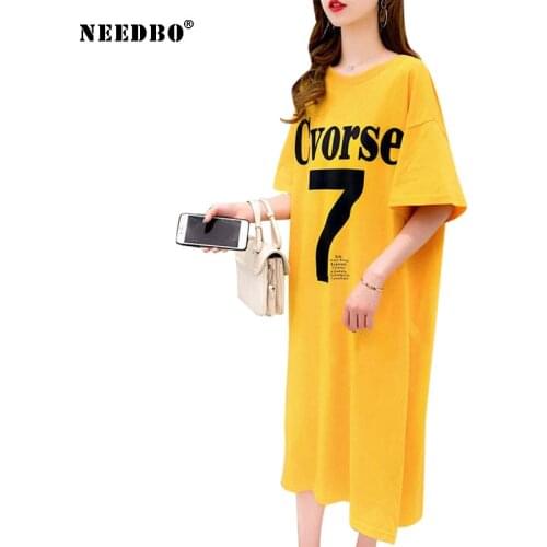 NEEDBO Summer Printed Casual Short Sleeved T-shirt Plus Size Tops Print Letter Robe Tee Shirt Femme 2021 Oversized T Shirt Dress