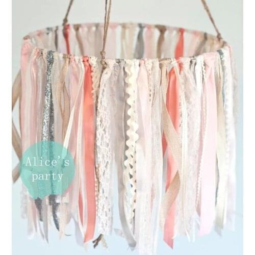 New Baby Shower Nursery,Pink White Ribbon Mobile,Lace Mobile,Wedding Decorations,Ribbon and Lace Mobile,Boho Chic Barn Wedding