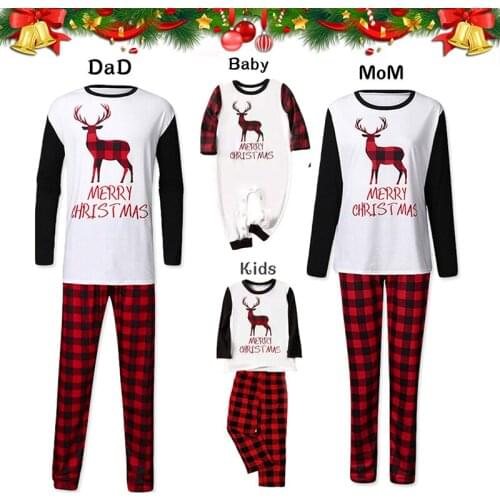 New Family Christmas Matching Clothes Pajamas Cartoon Deer Mommy Daughter Daddy Son Baby Rompers Family Clothes Pajamas Cotton