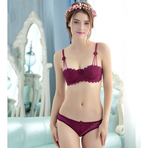 Wasteheart New Women Fashion Red Sexy Lingerie Underwire Cup Lace Bow Cotton Panties Padded Push Up Bra Sets Underwear