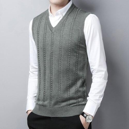 New Mens Sleeveless Wool Sweater Male Casual Twisted Sweater Vest V-neck Knit Vest