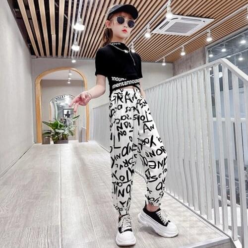 Baby Girls Clothes Summer Outfits Letter Printed Slim Short T-shirts Loose Sweat pants 5 6 7 8 9 10 11 12 13 Years Children sets