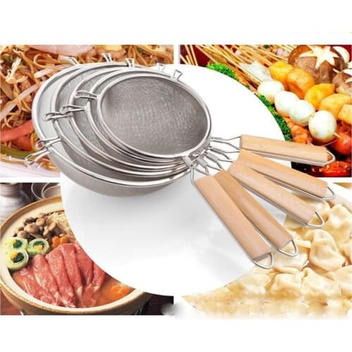 Colander Portable Expandable Stainless Steel Wooden Handle Oil Strainer for Kitchen