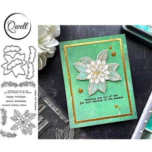 QWELL Cutting Dies With 4*6 inch Stamps Stencil Blossom Embellishment Cheerful Words DIY Scrapbooking Making Template 2020 New