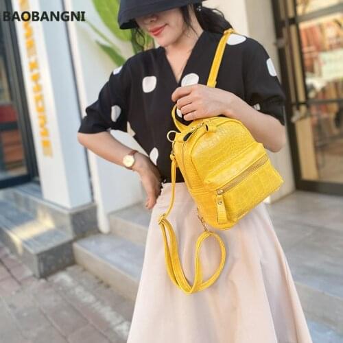 Womens Fashion Small Backpack Alligator Pu Leather Backpack Girls Casual Backpack Yellow mochila feminina