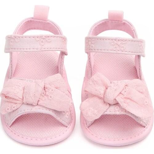 Baby Shoes Girl Flats Sandals PU Anti-Slip Silver Sole Summer Bow Crib Newborn First Walker Shoes