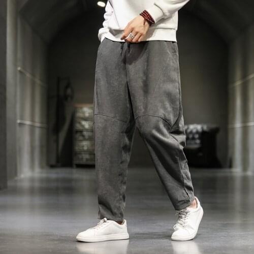 Men Harem Pants Drop Crotch Pockets Joggers Nice Solid Casual Trousers Men Loose Hip hop Baggy Cotton Linen Wide Leg Pants