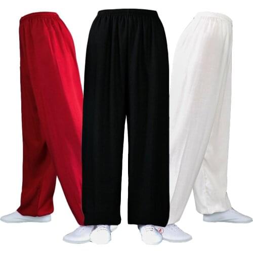 Martial Arts Pants for Men and Women Tai Chi Pants Kung Fu Spring Summer Side Pockets Cotton Loose Exercise Pants Plus Size