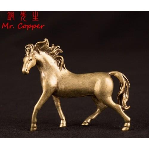 Vintage Copper Horse Statue Lucky Desktop Ornaments Pure Brass Animal Figurines Miniatures Tea Pet Home Decoration Accessories