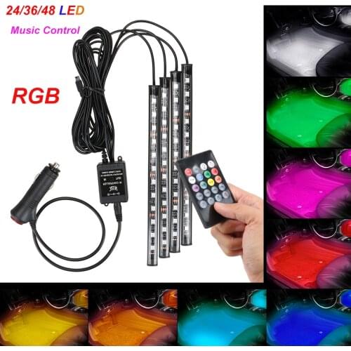 LEEPEE RGB Car Atmosphere Decoration Light Backlight Music Control Foot Ambient Lamp 24/36/48 LED Strip Lamp