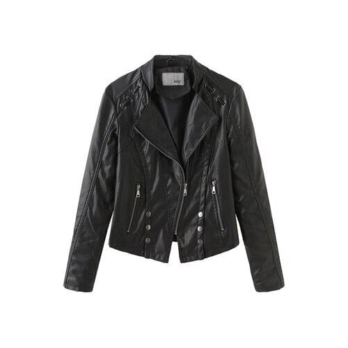 Loose Fit Big Size Asymmetrical Pu Leather Jacket New Lapel Long Sleeve Women Coat Fashion Spring Autumn 2021