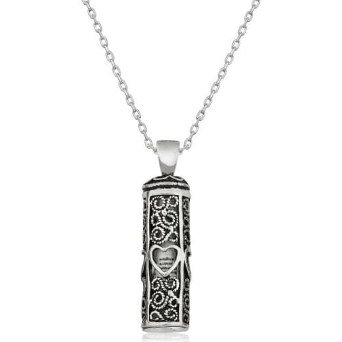 Tevuli 925 Sterling Silver Heart Patterned Cevşen-ul General Ledger Necklace