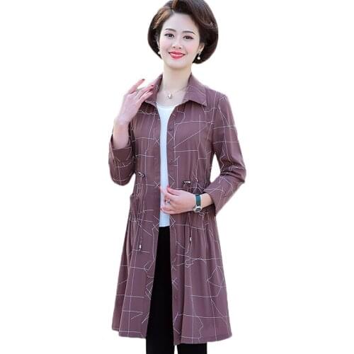 New Autumn Spring Office Lady Windbreaker Women Long Sleeve grid Casual trench coat womens fashion Plus size cardigan top 4XL