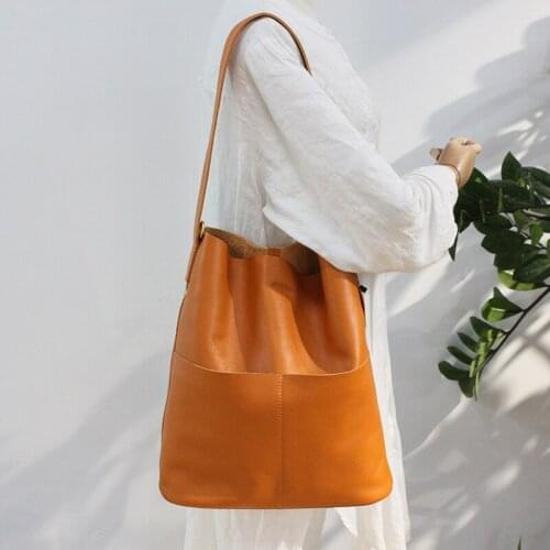 Women Fashion Handbags High Quality Hand Bag Natural Real Leather Bucket Shoulder Bag Female Crossbody Messenger Bags Sac A Main