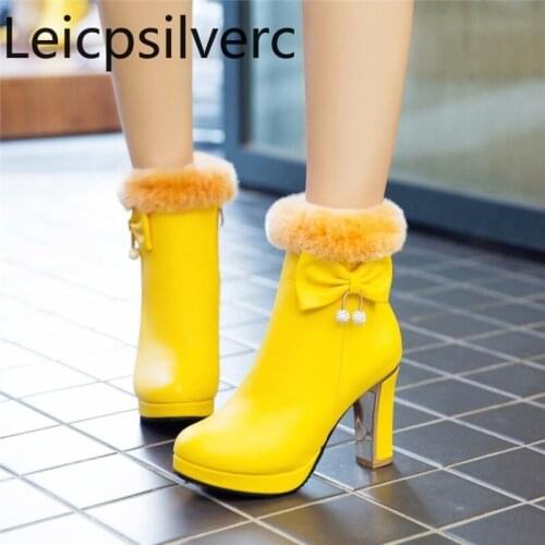 Womens Boots New Autumn And Winter Round head zipper High heel Short tube Womens shoes plus size 31-45 8.5cm high shoes