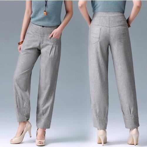2019 spring and summer new womens high waist casual lantern pants thin section cotton and linen pants large size carrot pants
