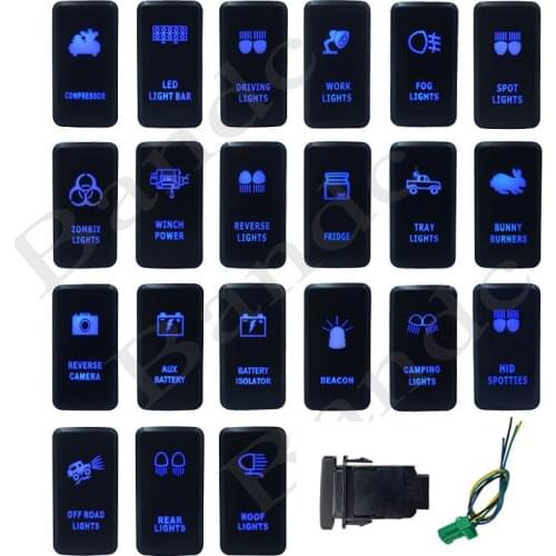 3Amp 12V ON OFF Single Pole Single Throw Push Switch for Toyota Prado Landcruiser FJ Cruiser Hilux, Dual Blue Led Lights