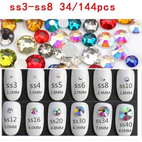 144p ss3-ss8 Crystal glass strass stone Non HotFix FlatBack Nail Art Rhinestone in bulk jewelry making shoes Garment decorations
