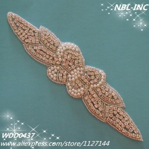 30PCS ) Wholesale hand beaded sewing bridal silver rhinestone pearl applique iron on for dress WDD0437