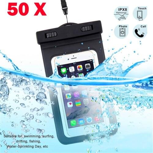 50pcs Universal Waterproof Pouch Bag 6 inch PVC Dry Bags Swimming Diving Phone Case with Lanyard Arm Belt for iPhone Samsung