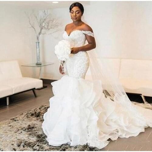 Angelsbridep Off-Shoulder South African Mermaid Wedding Dress Robe De Mariee Fashion Sweetheart Applique Ruffles Bride Dress