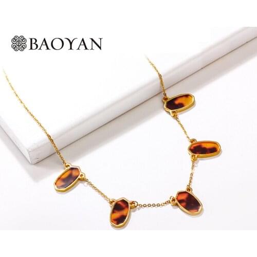 Baoyan Boho Fashion Jewelry 2019 Tortoise Leopard Necklace For Women Stainless Steel Gold Chain Necklace Women Accessories