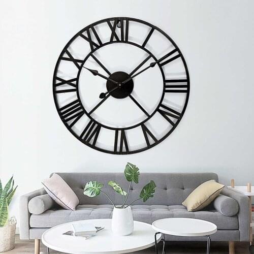 40/60cm Large 3D Black Vintage Metal Wall Clock Iron Frame Mute Watch for Home Living Room Decoration DIY Clocks Ornament