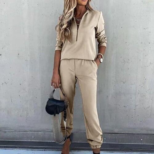 Solid Large Size 4XL Women Pants Set Zipper Long Sleeve Sweatshirt Pocket Trousers Ladies Suit Spring Fashion Streetwear Casual