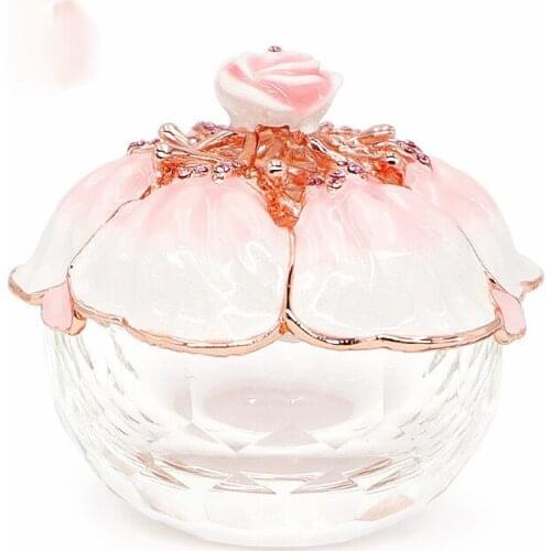 TT New Jewelry Box K9 Rose Crystal Jewelry Box Mirror Front Decoration Earring Storage Box
