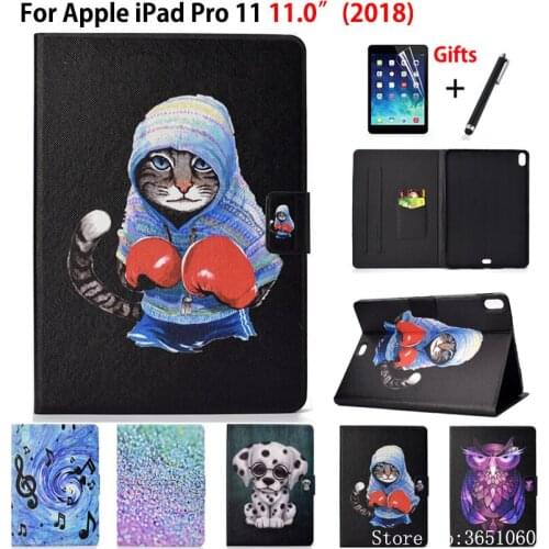 Case For iPad Pro 11 2018 Cover Funda For iPad Pro 11 inch 2018 A1934 A1980 A1979 A2013 Cute Cat Animal Stand Skin +Stylus+film