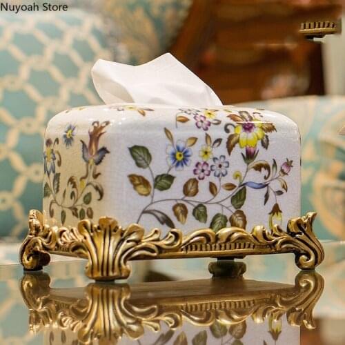 European Retro Ceramic Tissue Box Living Room Coffee Table Storage Box Tissue Rack Ornaments Modern Home Decoration Accessories