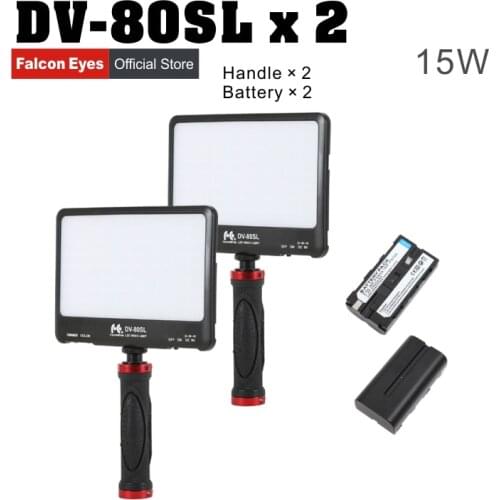 FalconEyes Slim LED Camera Video Fill Light 15W Bi-color Portable Super with Handheld Holder and Battery Empty Case DV-80SL Kit