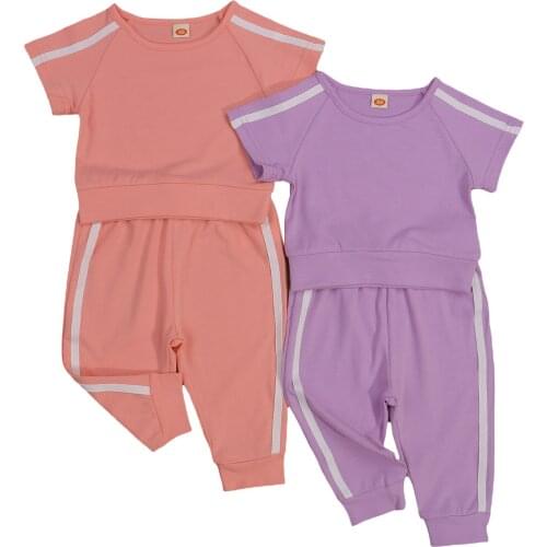 0-3Y Toddler Girls Clothing Sets Summer Stripe Short Sleeve Top Long Pants Sets Fashion Baby Girls Clothes Sport Suit 2pcs