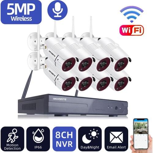 5MP WIFI NVR Video Surveillance Kit 8ch Outdoor Waterproof Security Camera Wifi Wireless System HD CCTV IP Monitoring Camera Set
