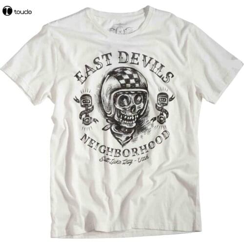 Summer 2019 Short Sleeve Plus Size Rokker Neighborhood White Cotton Biker T Shirt East Devils Skull Motorcycle Tee Shirt