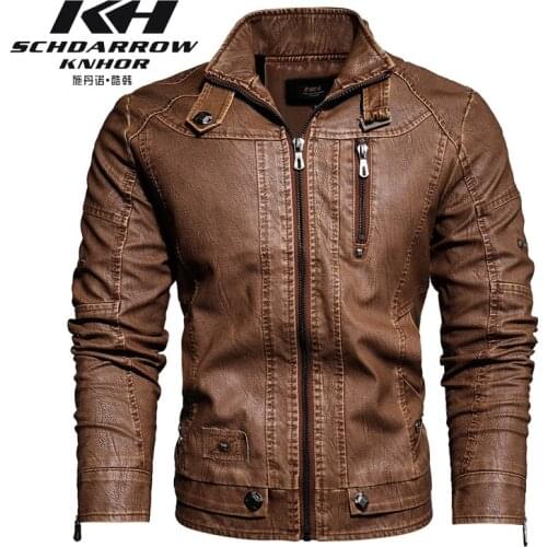 New Autumn Winter Mens Leather Motorcycle Jacket Brown PU Leather Jacket Slim Warm Baseball Jacket Trench Coat Man 2020&2021