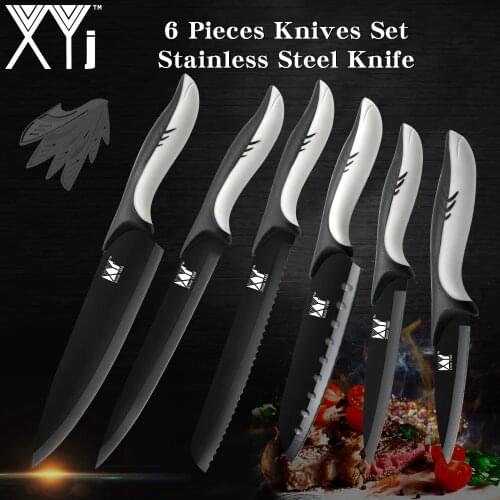 XYj Germany Steel Kitchen Knives Set Black Blade Stainless Steel Kitchen Knife Shark Shape Handle Chef Cooking Knife Best Gift