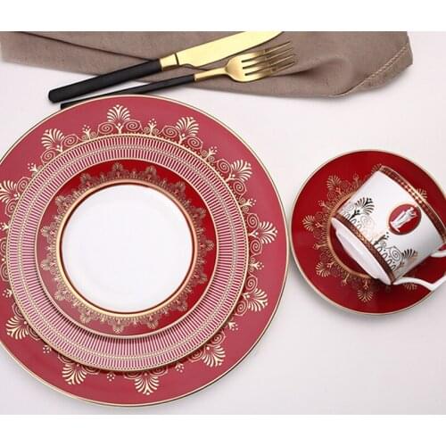 Dinnerware Sets Dishes And Plates Sets Tableware Bone China Dinnerware Red 24k Gold Inlay