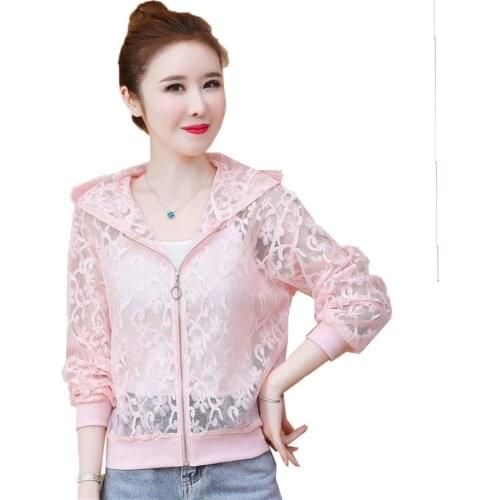 New 2021Female Sun Protection Clothing Summer Thin Lace Mesh Cardigan Womens With Casual Tops Sun Protection Ladies Jackets
