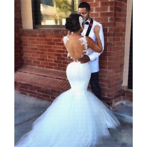 2020 New African Stunning Backless Mermaid Wedding Dress Spaghetti Straps Bridal Gowns