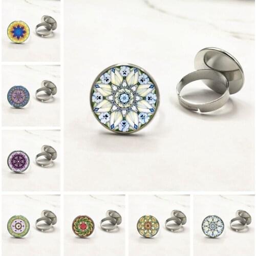 New Flower of Life Ring Om Yoga Chakra Pendant Mandala Ring Fashion Glass Dome Sacred Geometry Women Jewelry