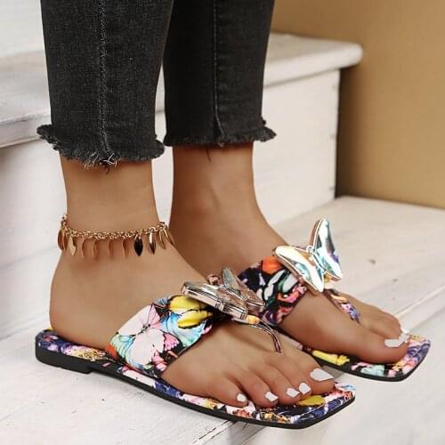 New Style Ladies Sandals Bowknot Fashion Flip Flops High Quality Flat Shoes Printed Women Slippers Women Shoes